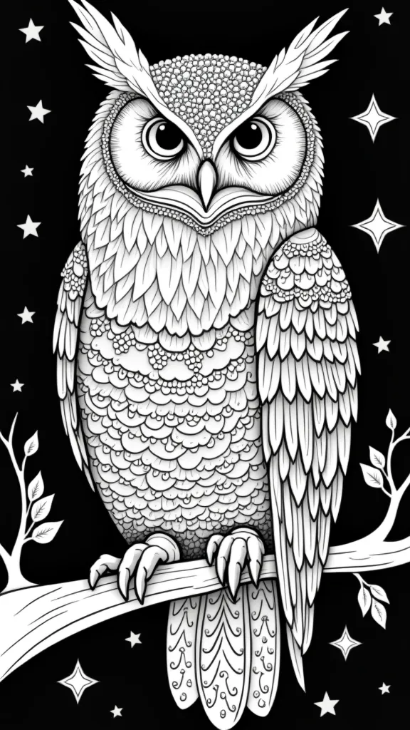 owl color pages for adults